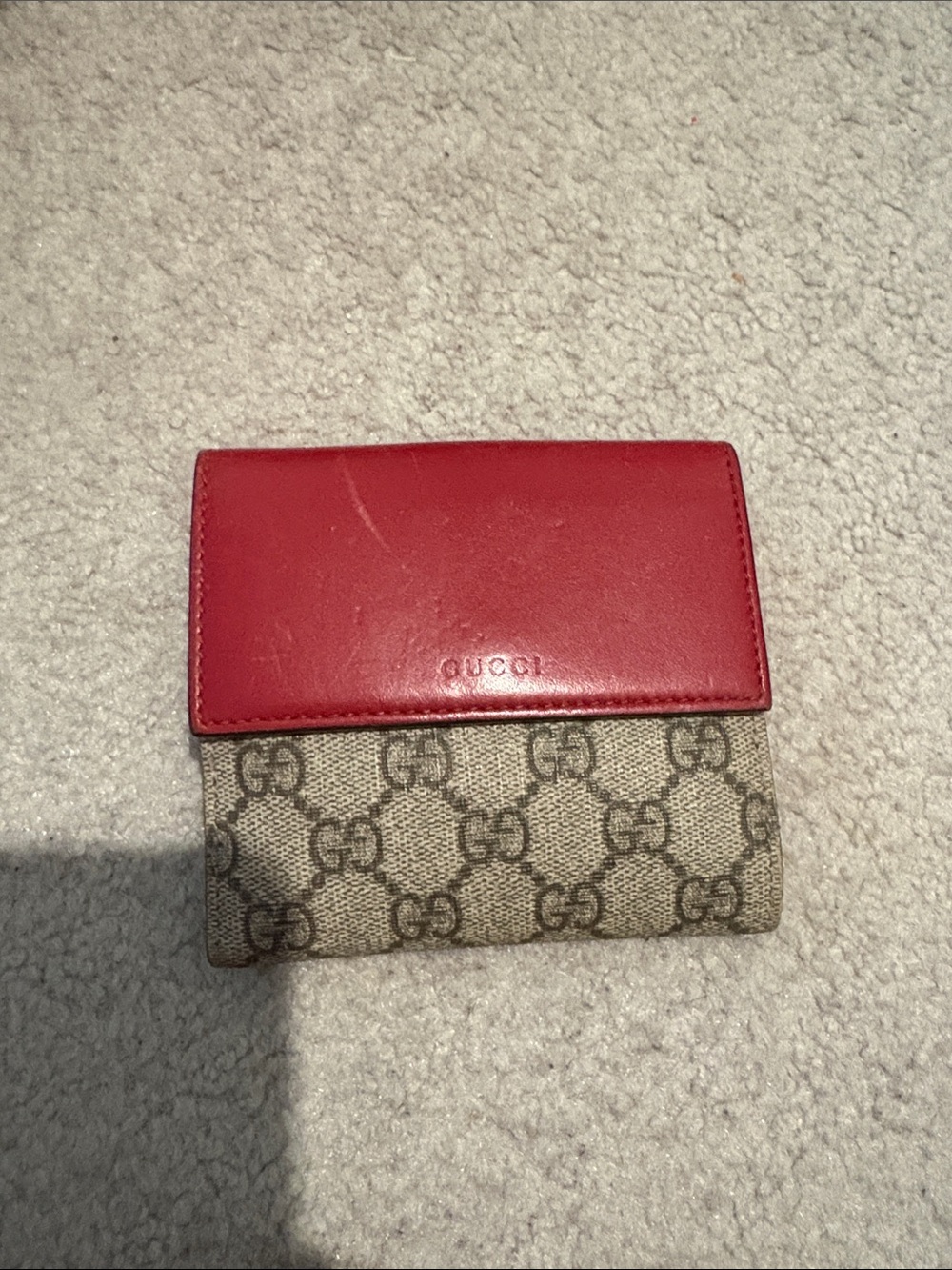 Gucci Red Leather Trim GG Canvas Wallet